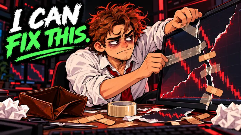 Larry attempting to fix his broken red chart with tape.